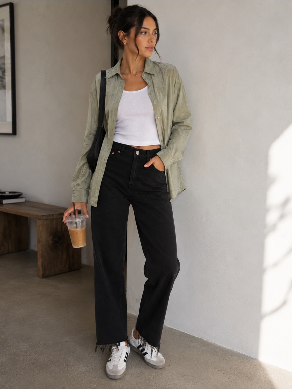 Re/Done Black High-Rise Straight Jeans with Raw Hem